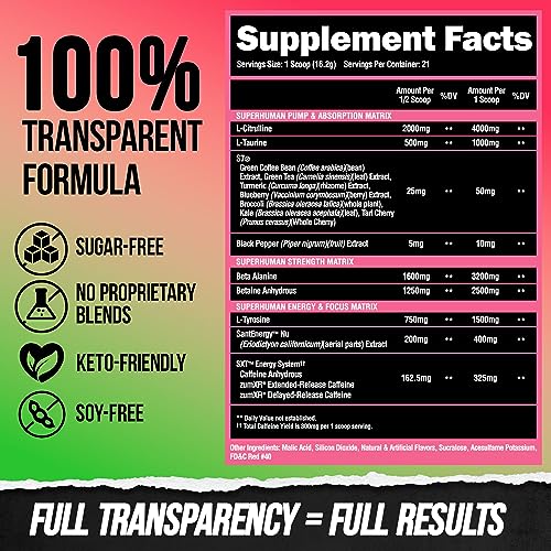 ALPHA LION Superhuman Pre Workout Powder, Beta Alanine, L-Taurine & Tri-Source Caffeine for Sustained Energy & Focus, Nitric Oxide & Citrulline for Pump (21 Servings, Muscle Melon)