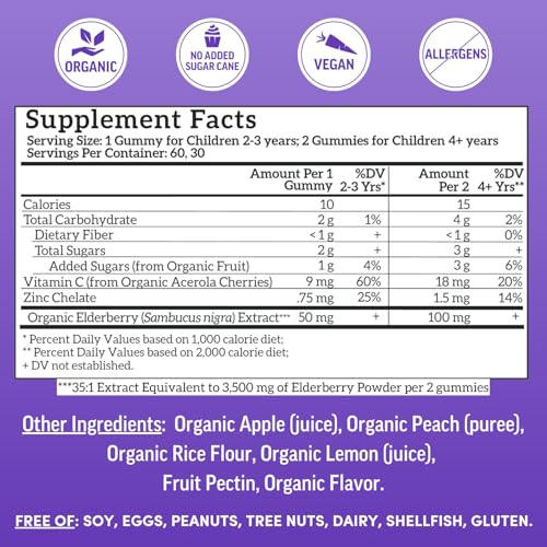 Llama Naturals Real Fruit Sambucus Elderberry Gummies for Kids | No Added Sugar Cane, Vegan, Organic Toddler Immune Support | Zinc & Natural Vitamin C | Children Immunity Boost | 60 ct (30 Days)