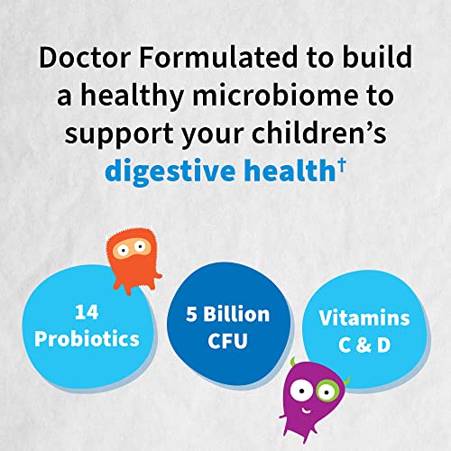 Garden of Life Dr. Formulated Probiotics Organic Kids+ plus Vitamin C & D, Strawberry Banana, Gluten Dairy & Soy Free Immune & Digestive Health Supplement, No Added Sugar, 30 Chewables (Shelf Stable)