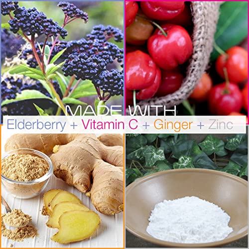 Smarter Elderberry Capsules + Vitamin C + Ginger & Zinc, Herbal Supplement for Immune Support, Powerful Black Elder Berry Extract Antioxidant Vitamin, 60 Vegan Pills