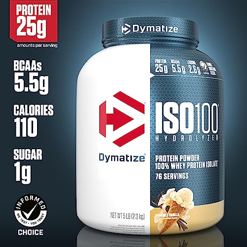 Dymatize ISO 100 Whey Protein Powder with 25g of Hydrolyzed 100% Whey Isolate, Vanilla 5 Pound, Package may vary