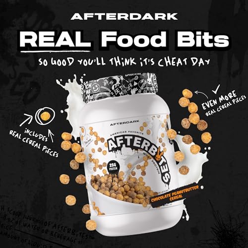 AFTERDARK AfterBites Whey Protein Powder, 25g Protein, 4.5g BCAA’s, Easy Dissolving, No Artificial Colors or Fillers, Isolate Protein, USA Made, 26 Servings, Chocolate Peanut Butter Cereal