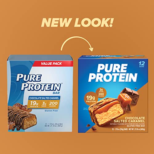 Pure Protein Bars, High Protein, Nutritious Snacks to Support Energy, Low Sugar, Gluten Free, Chocolate Salted Caramel, 1.76 oz., 12 Count (Pack of 1) (Packaging May Vary)