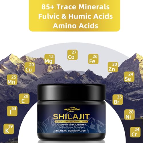 HEALOADING Shilajit for Men 600mg Pure Shilajit Resin Gold Grade Shilajit Pure Himalayan Organic with 85+ Trace Minerals & 75%+Fulvic Acid for Energy, Immune Support