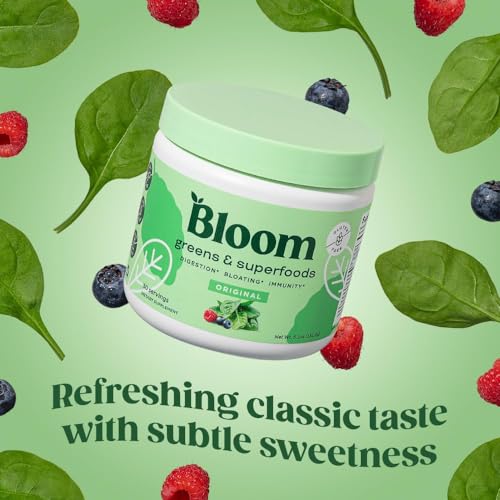 Bloom Nutrition Superfood Greens Powder, Digestive Enzymes with Probiotics and Prebiotics, Gut Health, Bloating Relief for Women, Chlorella, Green Juice Mix with Beet Root Powder, 30 SVG, Original