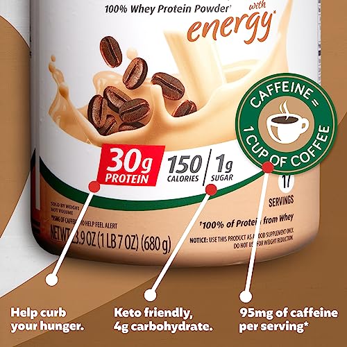 Premier Protein Powder, Cafe Latte, 30g Protein, 1g Sugar, 100% Whey Protein, Keto Friendly, No Soy Ingredients, Gluten Free, 17 Servings, 23.9 Ounce (Pack of 1)