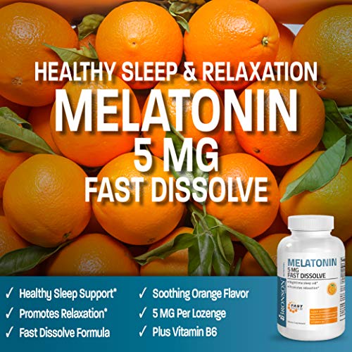 Bronson Melatonin 5mg Fast Dissolve Orange Flavor Tablets with Vitamin B6 - Promotes Relaxation, 360 Vegetarian Chewable Lozenges