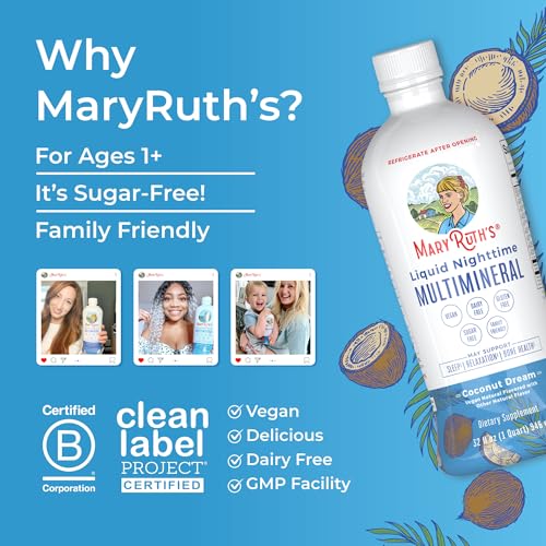 MaryRuth Organics Nighttime Liquid Multimineral Sleep Supplement, Sugar Free, Calm Magnesium Citrate Sleep, NO Melatonin Calcium Magnesium Zinc, Available in 4 Flavor, Vegan, Gluten Free, 32 Servings