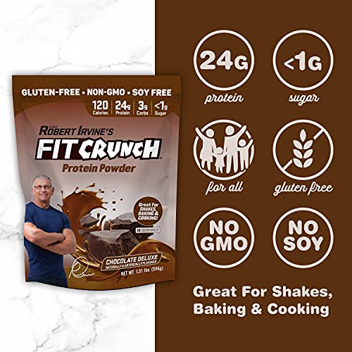 FITCRUNCH Tri-Blend Whey Protein, Keto Friendly, Low Calories, High Protein, Gluten Free, Soy Free (18 Servings, Chocolate Deluxe)