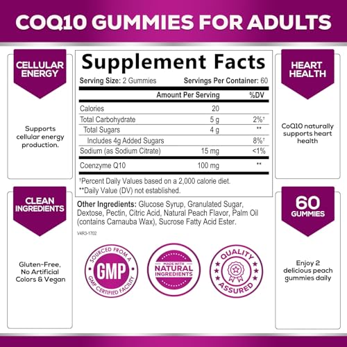 CoQ10 100mg Gummies - Coenzyme Q10 Supplement, CoQ10 Gummies Antioxidant for Heart Health Support & Energy Production, High Absorption Coenzyme Q10 Gummy Supplements - 120 Count Coenzyme Q10 Vitamins