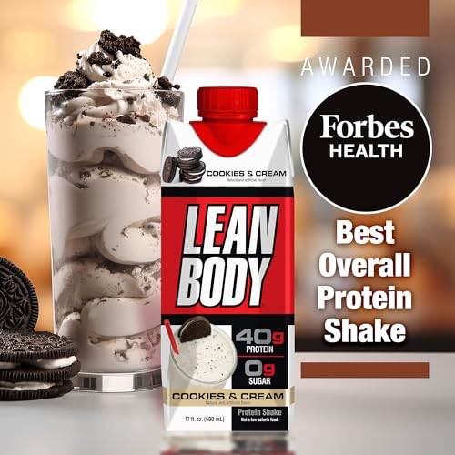 Lean Body Ready-to-Drink Cookies and Cream Protein Shake, 40g Protein, Whey Blend , 0 Sugar, Gluten No, 22 Vitamins & Minerals, (Recyclable Carton & Lid - Pack of 12) LABRADA , 17 Fl Oz (Pack of 12)