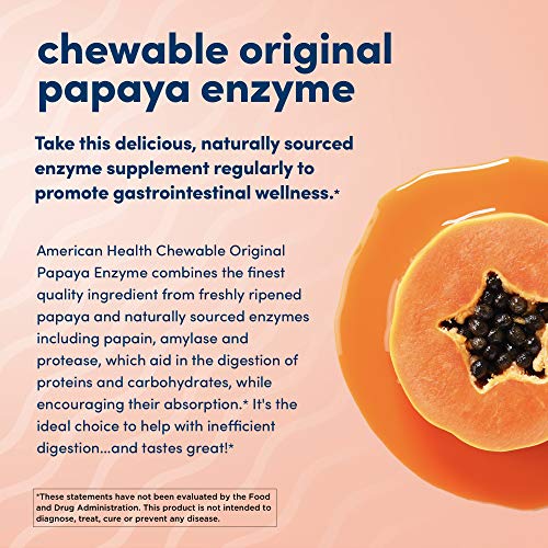 American Health Original Papaya Digestive Enzyme Chewable Tablets - Promotes Nutrient Absorption and Helps Digestion - 600 Count (200 Total Servings)