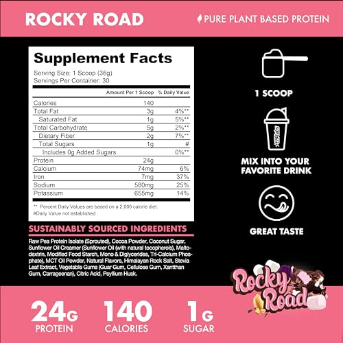 BLESSED Vegan Protein Powder - Plant Based Protein Powder Meal Replacement Protein Shake, 23g of Pea Protein Powder, Dairy Free, Gluten Free, Soy Free, No Sugar Added, 30 Servings (Rocky Road)