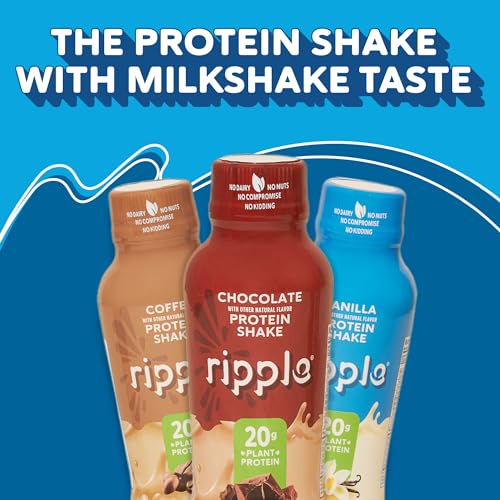 Ripple Vegan Protein Shake | Variety Pack | 20g Nutritious Plant Based Pea Protein | Shelf Stable | No GMOs, Soy, Nut, Gluten, Lactose | (12 Fl Oz (Pack of 12), Variety Pack)