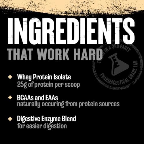 Animal Whey Isolate Protein Powder - Loaded for Pre & Post Workout Muscle Builder and Recovery with Digestive Enzymes for Men & Women - 25g Protein, Great Taste, Low Sugar - Vanilla 2 lbs