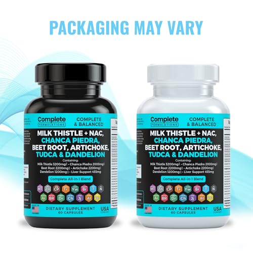 Milk Thistle 3200mg + NAC, Chanca Piedra 2000mg, Beet Root 2200mg Artichoke 2200mg, Dandelion Root 1200mg, TUDCA & Complete Liver Support Supplement Blend | 60 Capsules