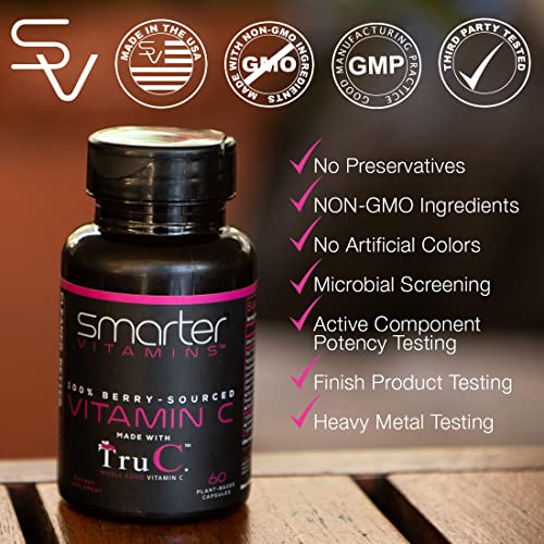 Smarter Raw Whole Food Vitamin C Natural Immune Support from Berries, Premium Antioxidants, Bioflavonoids & Polyphenols, 60 Vegan Capsules