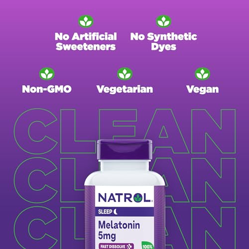 Natrol Sleep Melatonin 5mg Fast Dissolve Tablets, Nighttime Sleep Aid for Adults, 200 Strawberry-Flavored Melatonin Tablets, 200 Day Supply