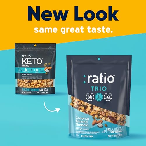 Ratio Coconut Almond Granola Cereal, 1g Sugar, Keto Friendly, 8 OZ Resealable Cereal Bag