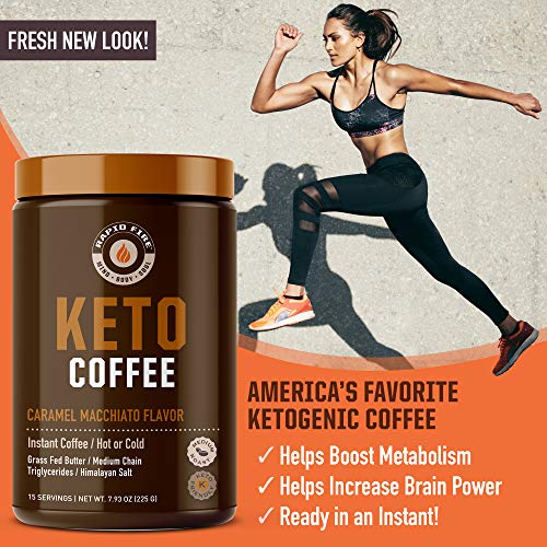 Ketogenic Fair Trade Instant Keto Coffee Mix, Supports Energy and Weight Management, Metabolism Booster, Grass Fed Butter, MCTs & Himalayan Salt, 15 servings, Caramel Macchiato Flavor, 7.93 Ounce