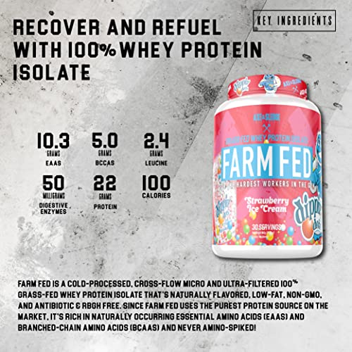 Axe & Sledge Supplements Farm Fed Grass-Fed Whey Protein Isolate, Digestive Enzymes, 22 Grams Protein, 30 Servings (Dippin' Dots Banana Split Ice Cream)