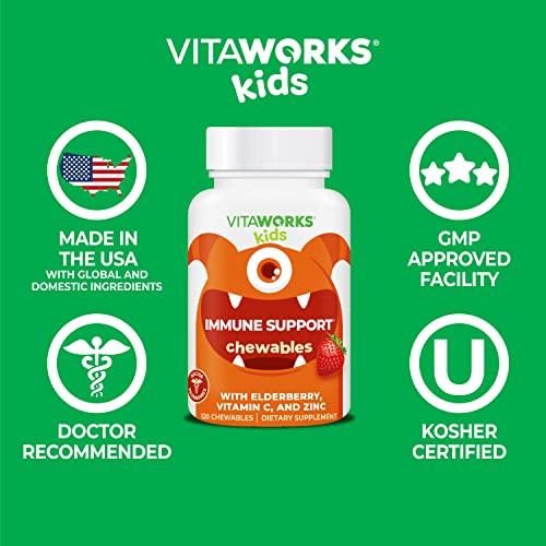 Kids Elderberry With Zinc and Vitamin C - Immune Support Supplement Chewable Tablets - Tasty Natural Mixed Berry Flavor - Vegan, Vegetarian, Gluten Free, Non-GMO, for Children, 120 Chewables