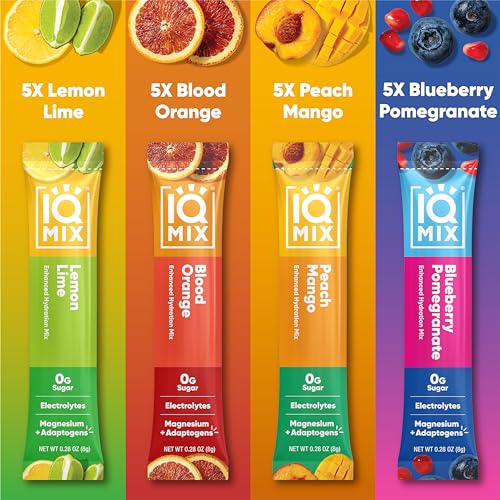 IQMIX Sugar Free Electrolytes Powder Packets - Hydration Supplement Drink Mix with Keto Electrolytes, Lions Mane, Magnesium L-Threonate, and Potassium Citrate - Variety Pack (20 Count)