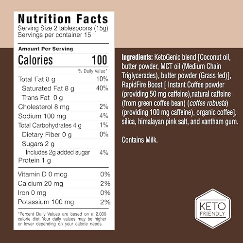 Rapidfire Ketogenic High Performance Instant Coffee Mix, Supports Energy and Metabolism, 15 Servings, brown, 7.93 ounce (pack of 1)