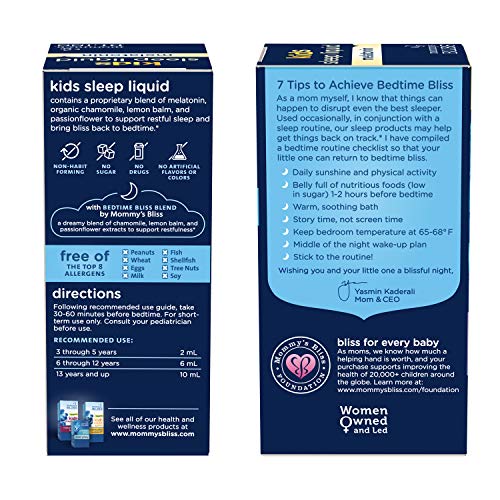 Mommy's Bliss Kids Sleep Liquid with Melatonin & Calming Herbs | Supports The Natural Sleep Process for Children 3 Years & Up | Grape Flavor | Sugar Free| 4 Fl Oz (60 Servings)