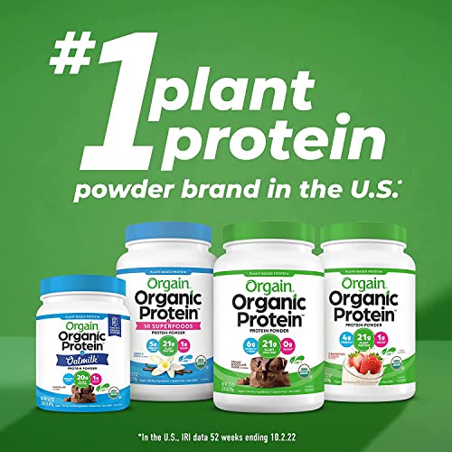 Orgain Organic Vegan Protein Powder + Greens, Vanilla Bean - 21g Plant Based Protein, 6g Prebiotic Fiber for Gut Health, Gluten Free, No Lactose Ingredients, No Sugar Added, Non-GMO - 1.94lb