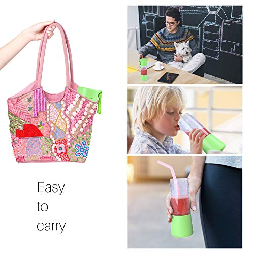 Portable, Personal Mixer Rechargeable with USB, Mini Blender for Smoothie, Fruit Juice, Milk Shakes, 380ml, Six 3D Blades for, 9.12x3.25x3.25 inch, Green