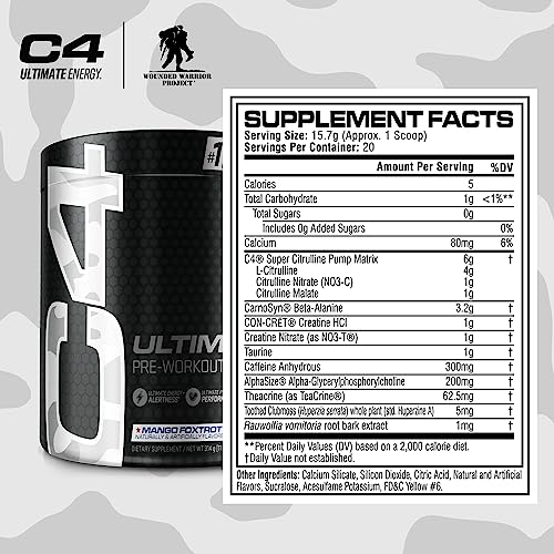 Cellucor C4 Ultimate x WWP Pre Workout Powder Mango Foxtrot - Sugar Free Preworkout Energy Supplement for Men & Women - 300mg Caffeine + 3.2g Beta Alanine + 2 Patented Creatines - 20 Servings