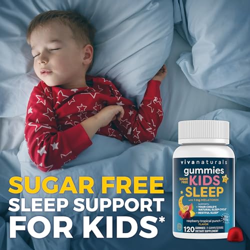 Kids Sleep Gummies with Melatonin 1 mg - Vegan, Gluten and Sugar-Free Chewable Sleep Support Gummy for Children Ages 3+ - for Calming & Occasional Restlessness - 120 Count - Raspberry Tropical Punch