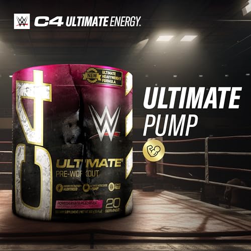 Cellucor C4 Ultimate x WWE Pre Workout Powder Pomegranate PileDriver - Sugar Free Preworkout Energy Supplement for Men & Women - 300mg Caffeine + 3.2g Beta Alanine + Patented Creatines - 20 Servings