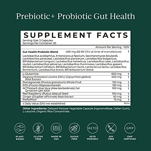 CYMBIOTIKA Probiotic + Prebiotic Gut Health Supplement for Women & Men, Supplements for Immune Support, Digestive Health, & Gut Balance, Contains Probiotics & Prebiotics, 50 Billion CFU, 90 Capsules