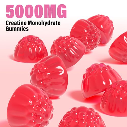 Creatine Monohydrate Gummies 5000mg for Men & Women, Gomitas de Creatina 5g Creatine Monohydrate, 0g Sugar Chewables Creatine Pre-Work Out for Muscle Strength, Vegan,120 Count (120 Count, Strawberry)