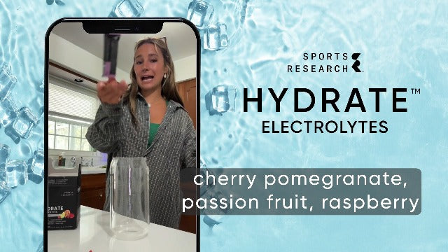 Sports Research Hydrate Electrolytes Powder Packets - Sugar-Free & Naturally Flavored with Vitamins, Minerals, and Coconut Water - Supports Hydration - 16 Packets - Lemon Lime