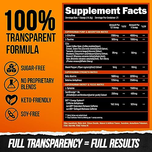 ALPHA LION Superhuman Pre Workout Powder, Beta Alanine, L-Taurine & Tri-Source Caffeine for Sustained Energy & Focus, Nitric Oxide & Citrulline for Pump (21 Servings, Orange Gainsicle)