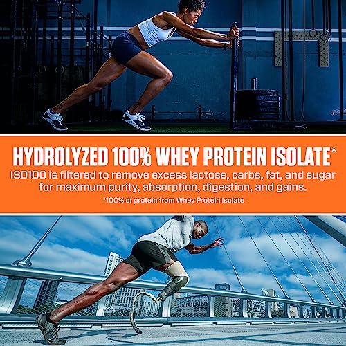 Dymatize ISO100 Hydrolyzed 100% Whey Isolate Protein Powder in Dunkin' Cappuccino Flavor, 25g Protein, 95mg Caffeine, 5.5g BCAAs, Gluten Free, Fast Absorbing, Easy Digesting, 21.5 Oz