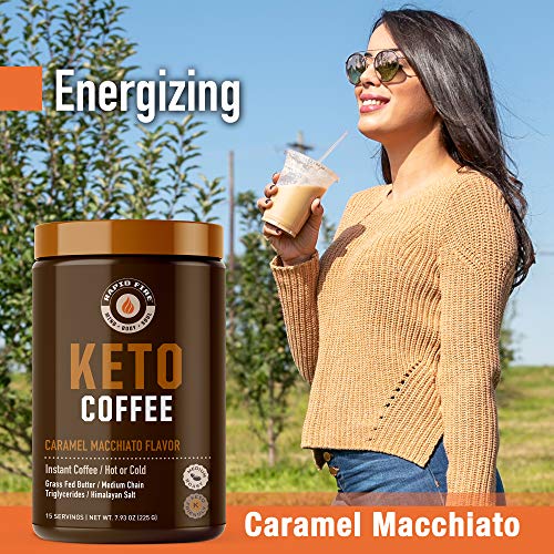 Ketogenic Fair Trade Instant Keto Coffee Mix, Supports Energy and Weight Management, Metabolism Booster, Grass Fed Butter, MCTs & Himalayan Salt, 15 servings, Caramel Macchiato Flavor, 7.93 Ounce