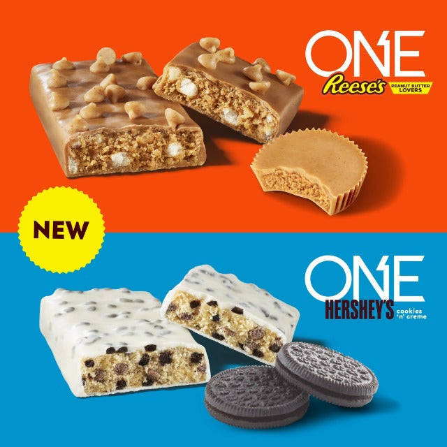 ONE Protein Bars, Hershey's Cookies 'n' Creme, Gluten Free with 18g Protein and 3g Sugar, Pantry Staples, 2.12 oz (12 Count)