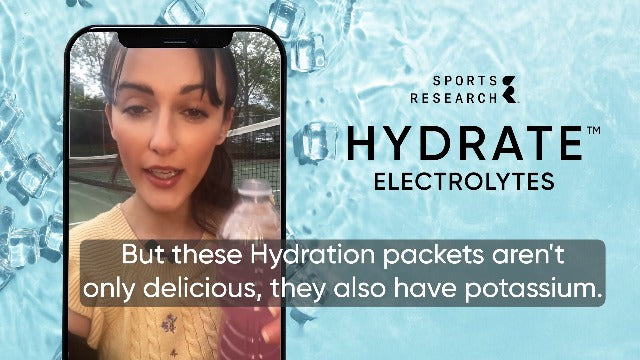 Sports Research Hydrate Electrolytes Powder Packets - Sugar-Free & Naturally Flavored with Vitamins, Minerals, and Coconut Water - Supports Hydration - 16 Packets - Cherry Pomegranate