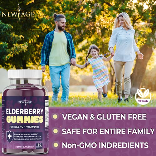 NEW AGE (2-Pack) Premium Elderberry Gummies for Adults Kids with Vitamin C, Zinc, Propolis - Sambucus Black Elderberry Gummy Extract - Gluten Free & Vegetarian - 120 Gummies