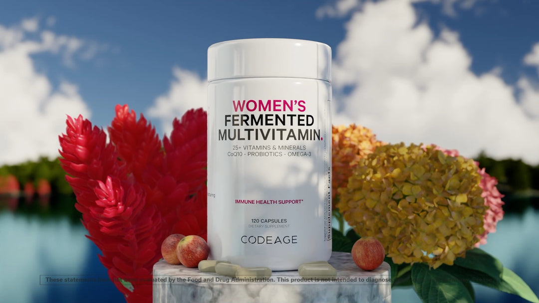 Codeage Women’s Daily Multivitamin, 25+ Vitamins & Minerals, Fermented, Organic Whole Foods, Probiotics Supplement - Vitamin A, Vitamin B, Vitamins C, D, E & K, Omega 3, Zinc – Vegan - 120 Capsules