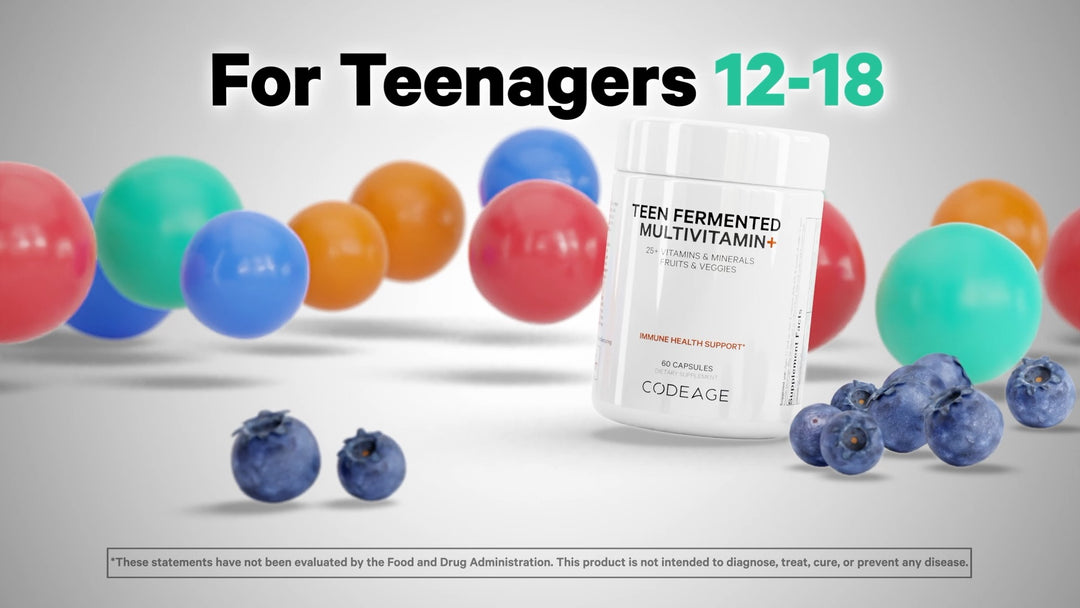 Codeage Teen’s Daily Multivitamin Supplement, 25+ Vitamins & Minerals for Teenage Boys & Girls, Organic Whole Foods Vitamins for Teenagers, Vitamin A, B, C, D, E, K, Omega-3, 60 Ct