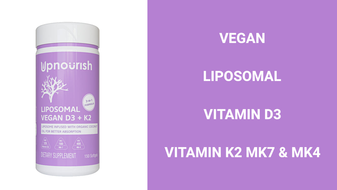 UpNourish Certified Vegan Vitamin D3 5000 IU K2 MK4 MK7 500 mcg Supplement, 150 Softgels, Plant Based Liposomal Vitamin D K with Organic Coconut Oil, Non GMO, Gluten and Gelatin Free