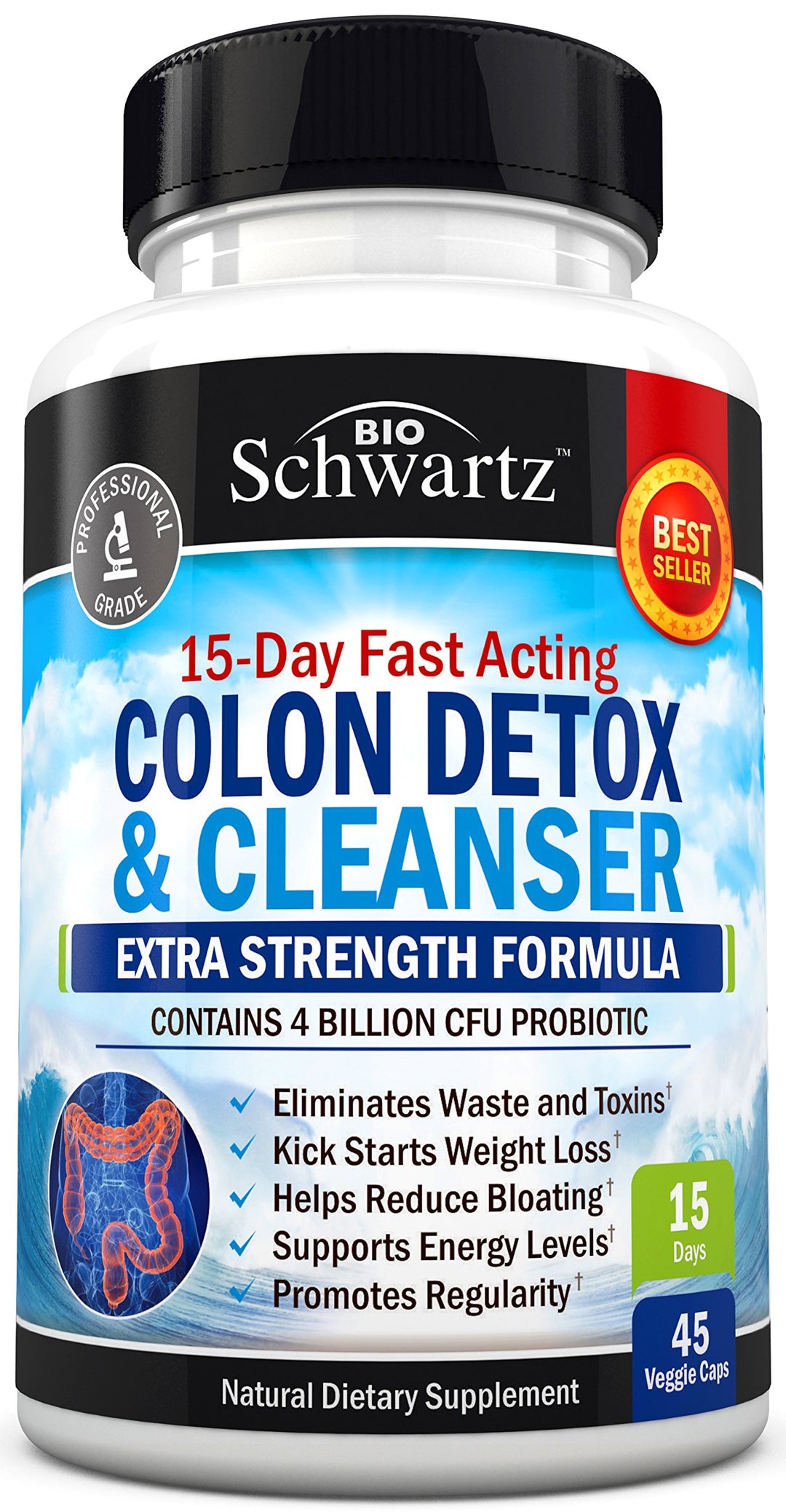 Colon Cleanser and Detox for Digestive Support - 15 Day Fast-Acting Extra Strength Cleanse with Probiotic Fiber, Psyllium Husk and Noni for Constipation Relief and Bloating Support, Non-GMO, 45 Count
