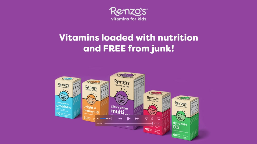 Renzo's Picky Eater Kids Multivitamin with Iron - Dissolving Kids Vitamins with Vitamin D3 & K2 and More - 60 Sugar-Free Melty Tabs, Cherry Cherry Mo’ Cherry Flavored