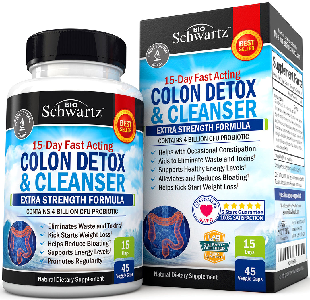 Colon Cleanser and Detox for Digestive Support - 15 Day Fast-Acting Extra Strength Cleanse with Probiotic Fiber, Psyllium Husk and Noni for Constipation Relief and Bloating Support, Non-GMO, 45 Count