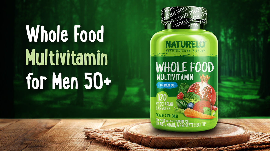 NATURELO Whole Food Multivitamin for Men 50+ - with Vitamins, Minerals, Organic Herbal Extracts - Vegan Vegetarian - for Energy, Brain, Heart and Eye Health - 120 Capsules